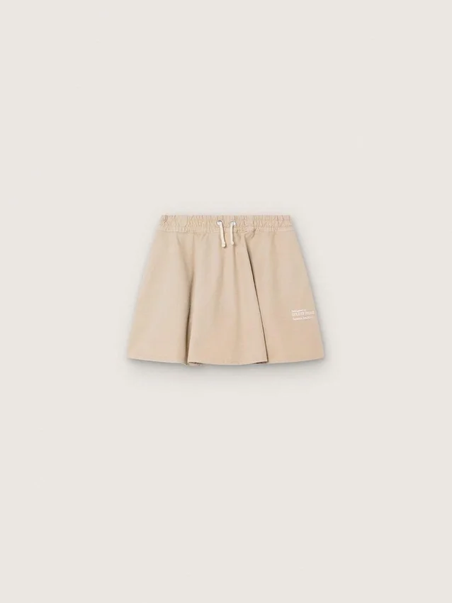 Minifalda para niñas «Journey» en gabardina de algodón beige con estampado