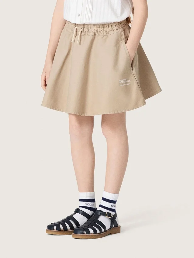 Minifalda para niñas «Journey» en gabardina de algodón beige con estampado
