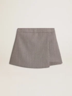 Minishorts grises de mujer de lana con estampado de pata de gallo