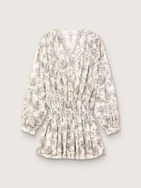 Minivestido de algodón para mujer con estampado floral en blanco y negro