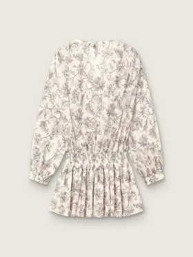 Minivestido de algodón para mujer con estampado floral en blanco y negro