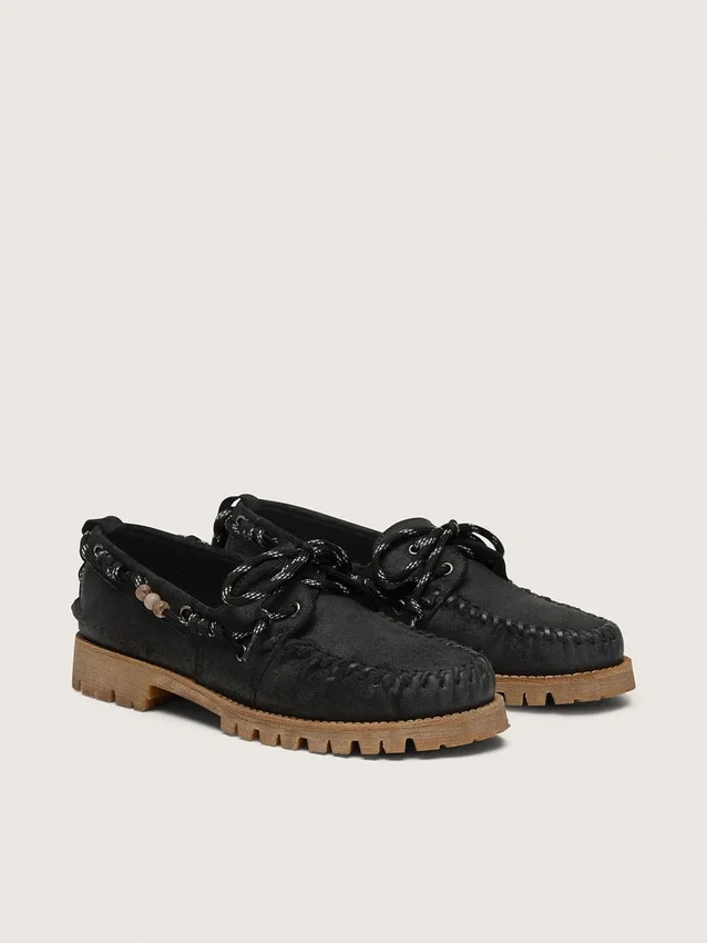 Mocasines Cruise para hombre en ante encerado negro con cordones de senderismo negros