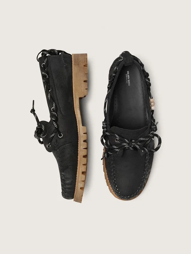 Mocasines Cruise para hombre en ante encerado negro con cordones de senderismo negros