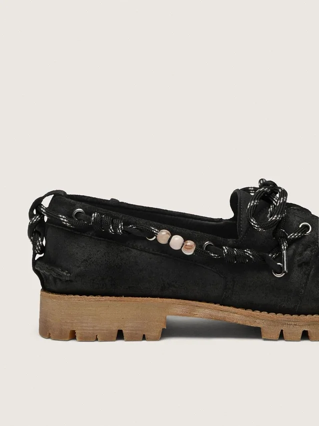 Mocasines Cruise para hombre en ante encerado negro con cordones de senderismo negros