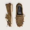 Mocasines Cruise para mujer en ante caqui con flecos y abalorios multicolores