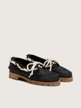 Mocasines Cruise para mujer en ante encerado negro con cordones negros de senderismo