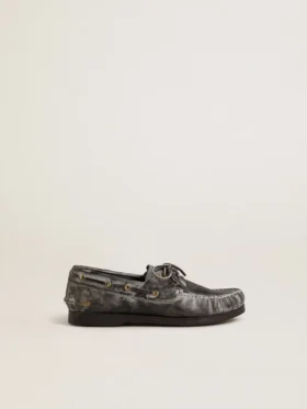 Mocasín Cruise para niño en piel negra desgastada