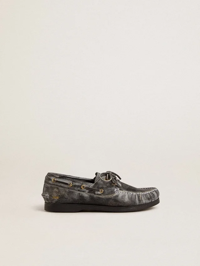 Mocasín Cruise para niño en piel negra desgastada