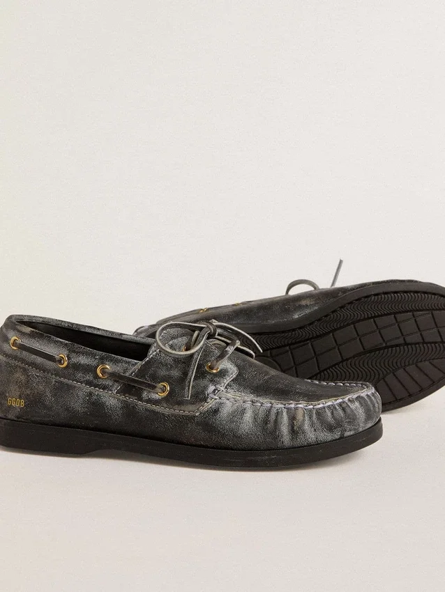 Mocasín Cruise para niño en piel negra desgastada