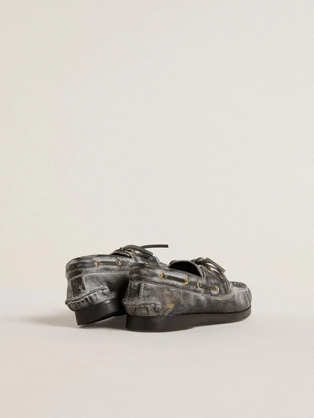 Mocasín Cruise para niño en piel negra desgastada