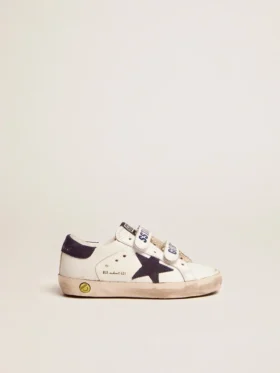 Old School Young en piel blanca con estrella de ante azul y lengüeta en el talón