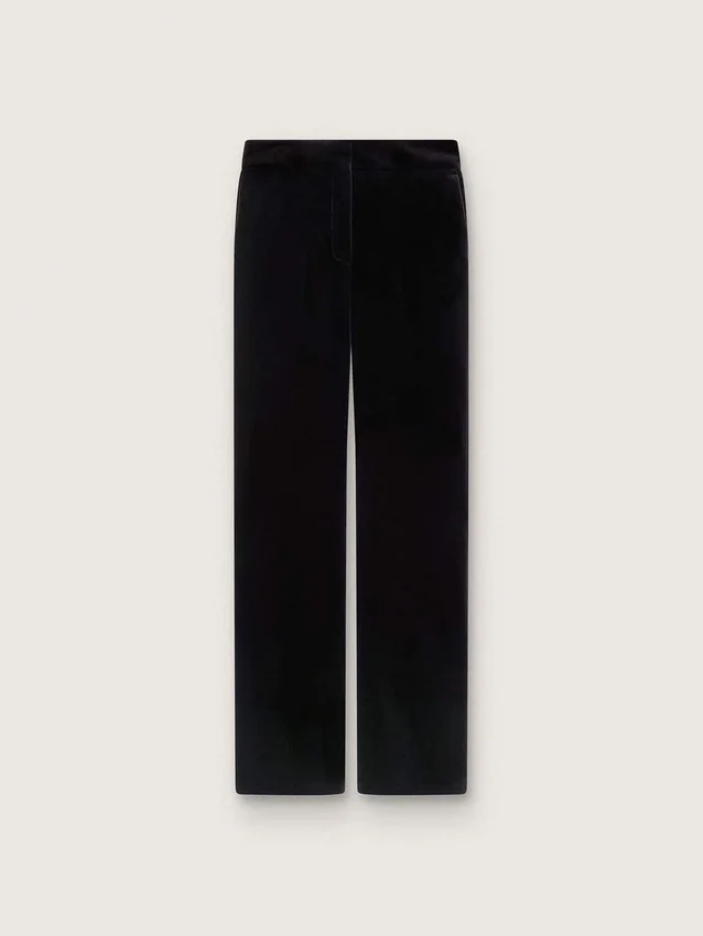 Pantalones acampanados de corte entallado para mujer en terciopelo de algodón negro