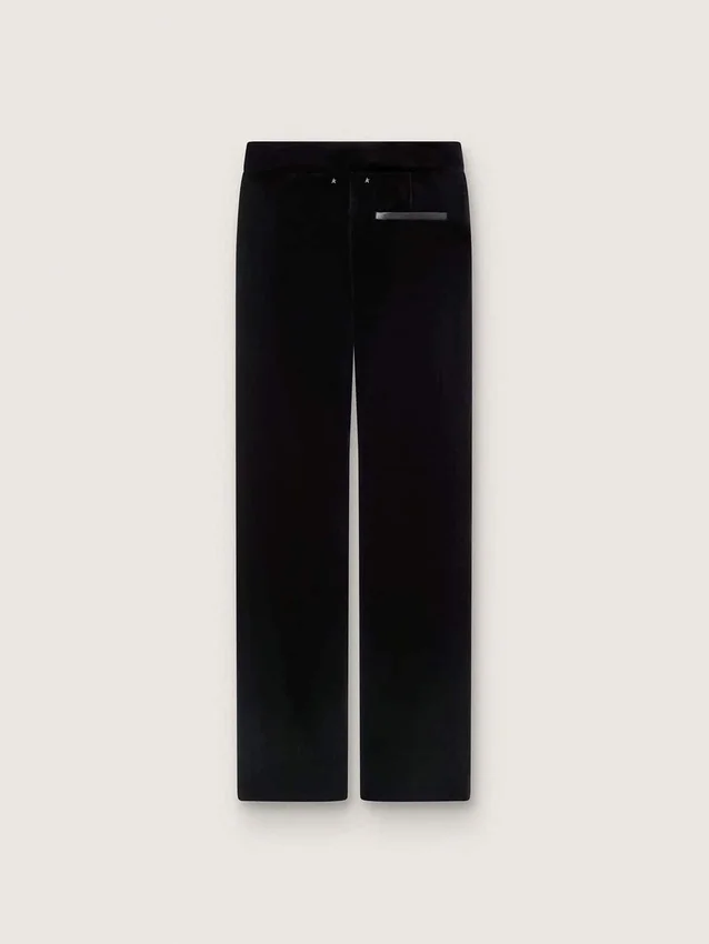 Pantalones acampanados de corte entallado para mujer en terciopelo de algodón negro