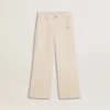 Pantalones anchos de canalé color crema con bordados para niñas