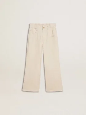 Pantalones anchos de canalé color crema con bordados para niñas