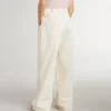 Pantalones anchos de canalé color crema con bordados para niñas