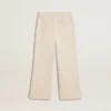 Pantalones anchos de canalé color crema con bordados para niñas