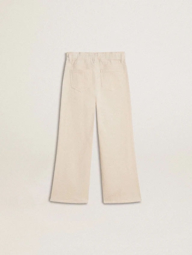 Pantalones anchos de canalé color crema con bordados para niñas