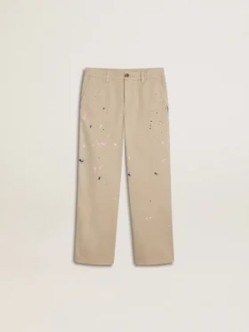 Pantalones chinos beige para niño con toques multicolores