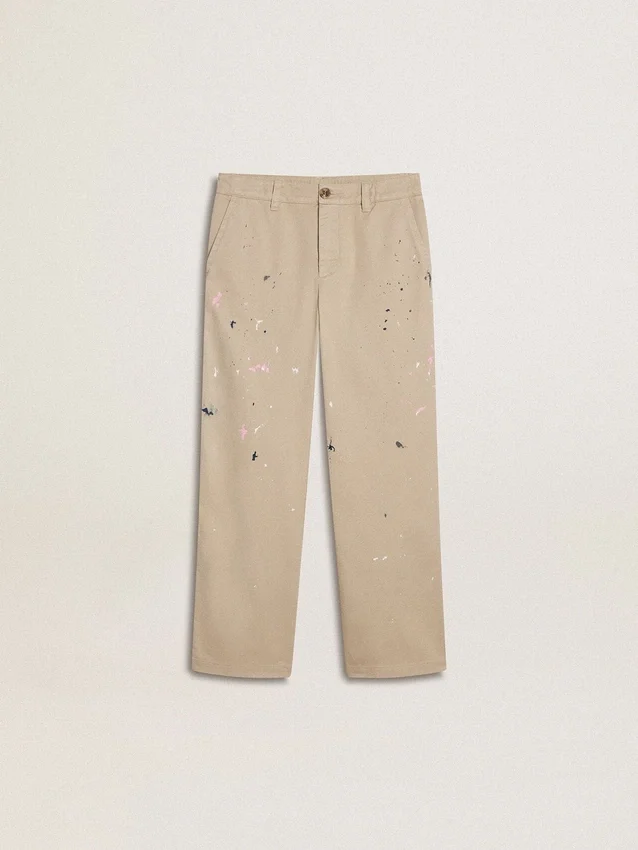 Pantalones chinos beige para niño con toques multicolores