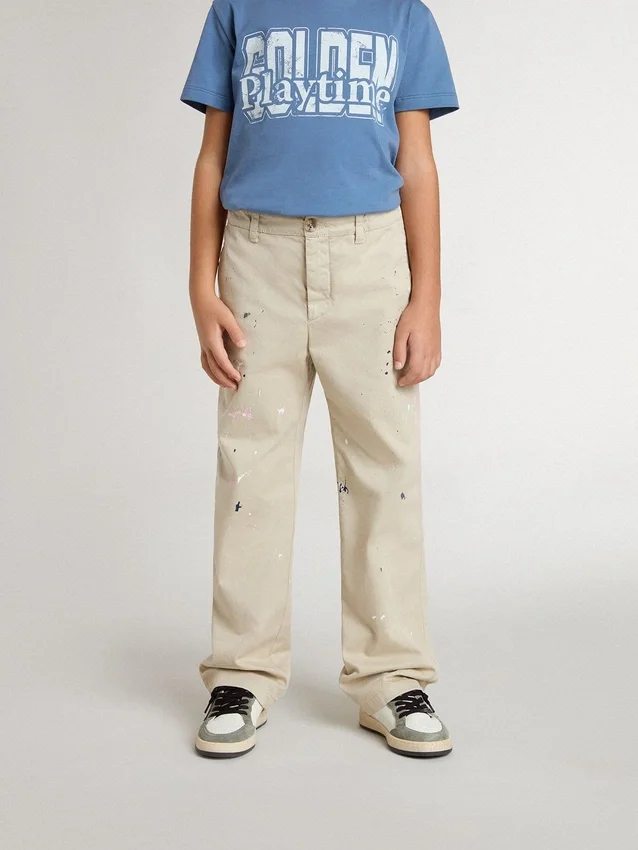 Pantalones chinos beige para niño con toques multicolores