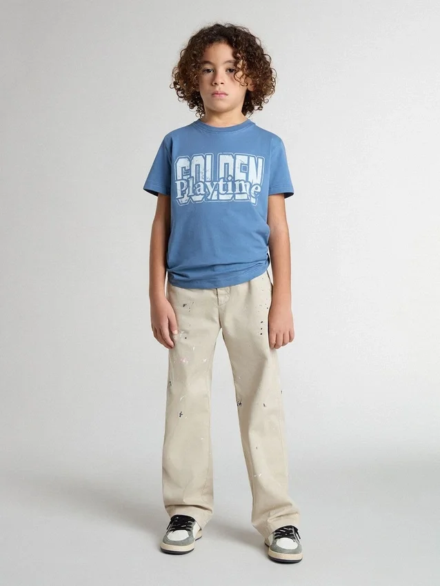 Pantalones chinos beige para niño con toques multicolores