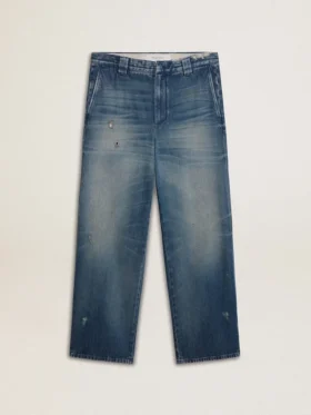 Pantalones chinos de denim para hombre con detalles desgastados
