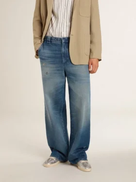 Pantalones chinos de denim para hombre con detalles desgastados