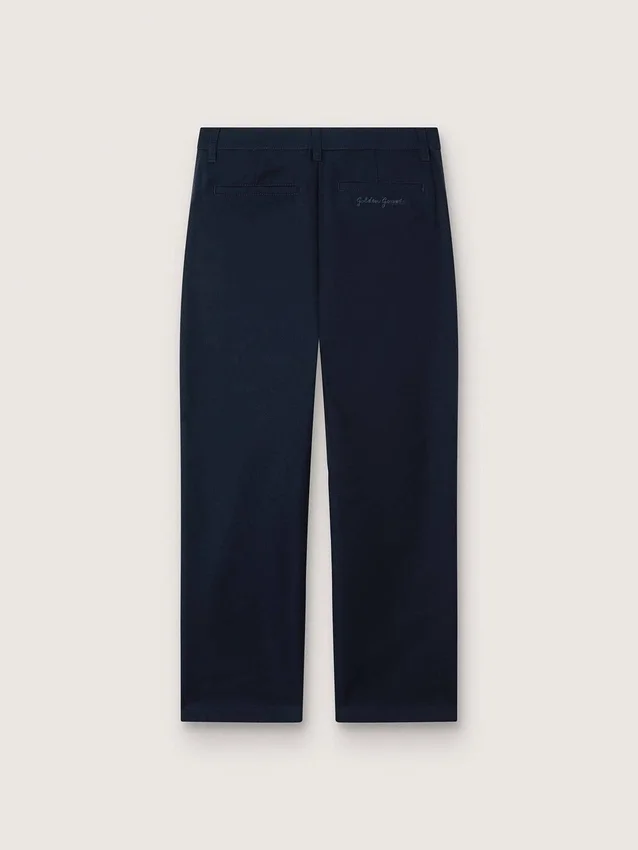 Pantalones chinos unisex «Journey» de lona de algodón azul con logotipo bordado