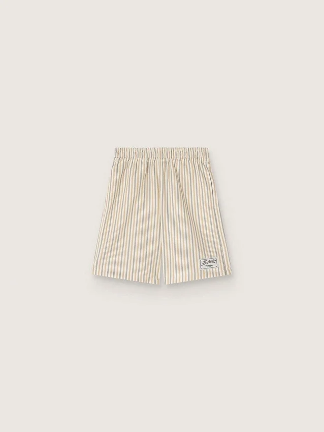 Pantalones cortos a rayas para niños en color crudo, beige y gris