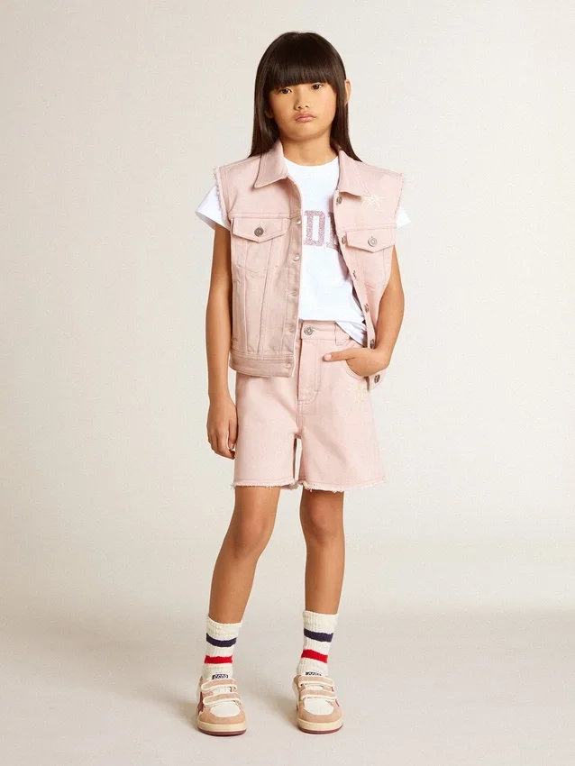 Pantalones cortos de algodón rosa para niñas con bordados