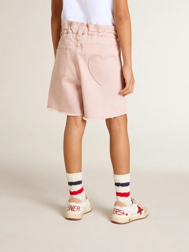 Pantalones cortos de algodón rosa para niñas con bordados