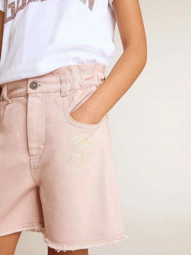 Pantalones cortos de algodón rosa para niñas con bordados