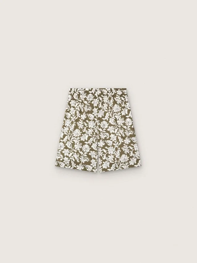 Pantalones cortos de lona de algodón para niños de la colección Journey con estampado floral verde y blanco