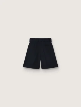 Pantalones cortos de mujer de gabardina de lana negra con cinturón