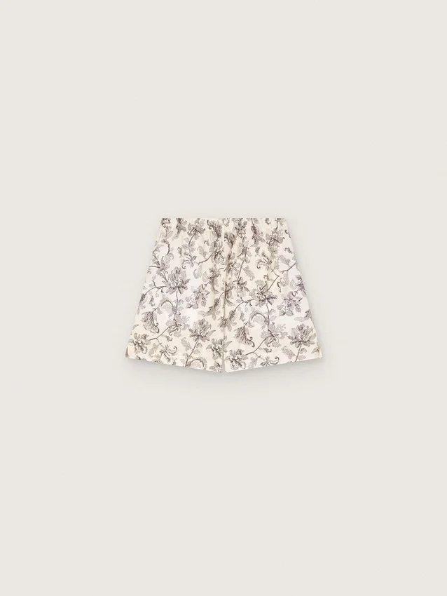 Pantalones cortos de mujer en popelín de algodón blanco y negro con estampado floral