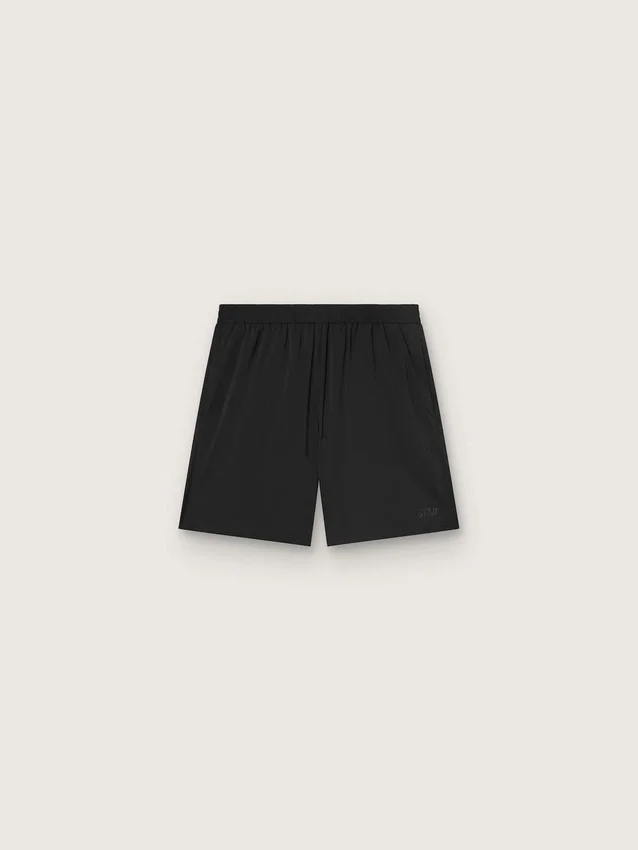 Pantalones cortos deportivos negros de doble capa para hombre