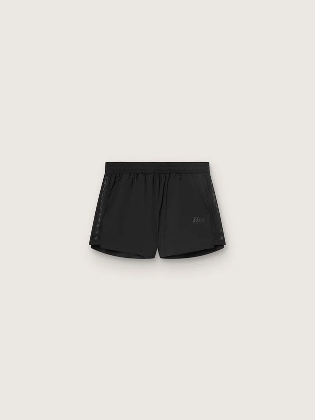 Pantalones cortos deportivos negros de doble capa para mujer