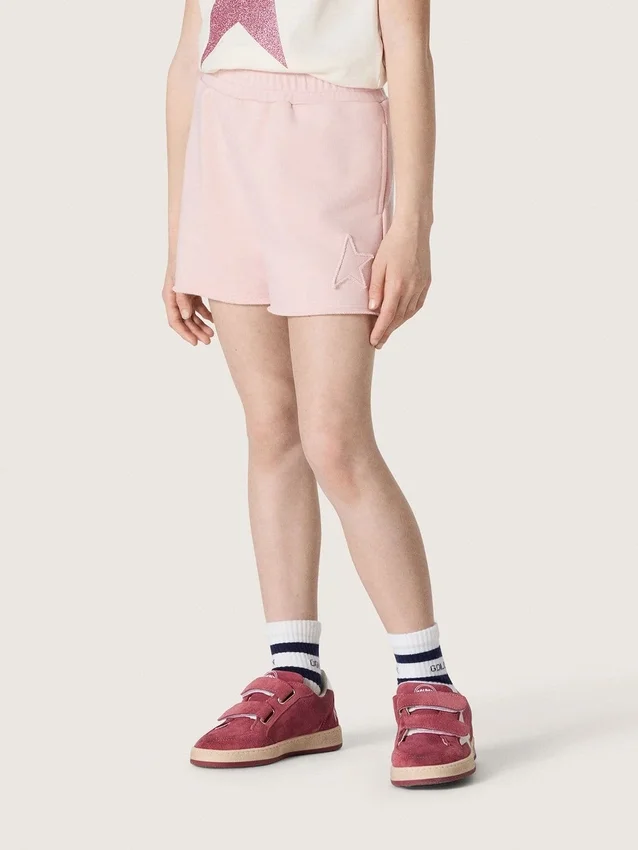 Pantalones cortos para niñas «Star» de algodón rosa con parche y logotipo