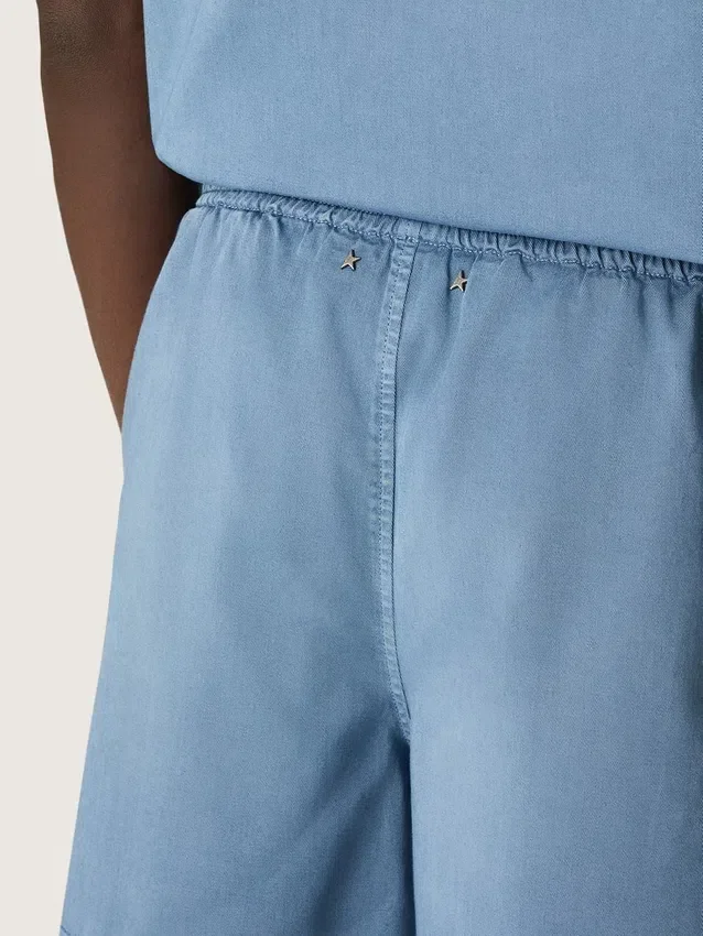 Pantalones cortos unisex de sarga de algodón azul claro