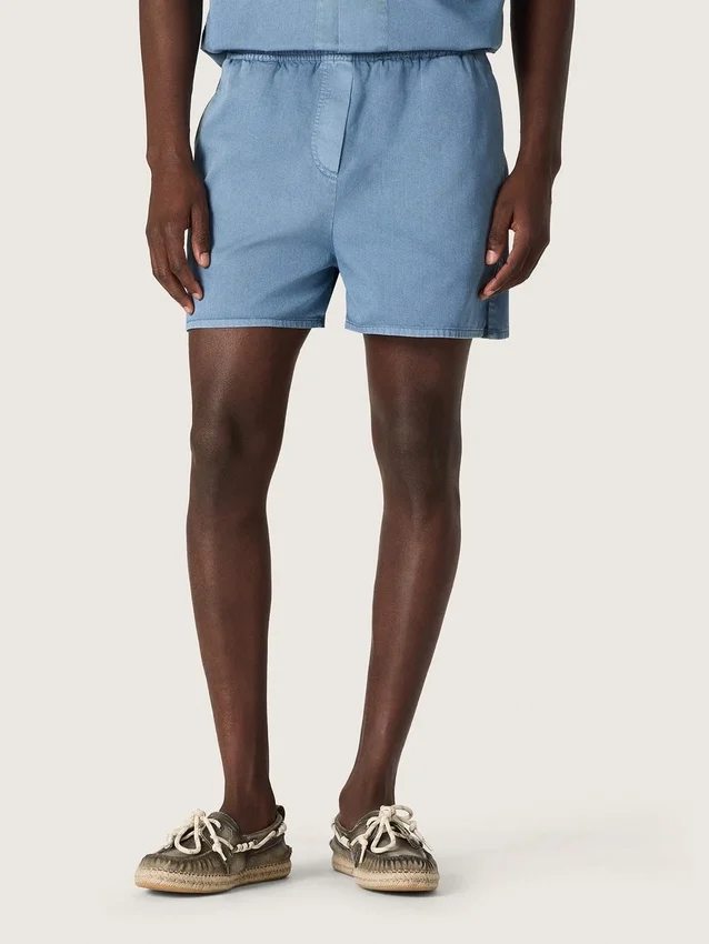 Pantalones cortos unisex de sarga de algodón azul claro