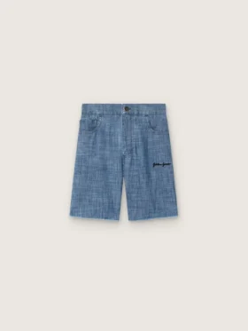 Pantalones cortos unisex Journey de cambray de algodón azul claro con logotipo bordado