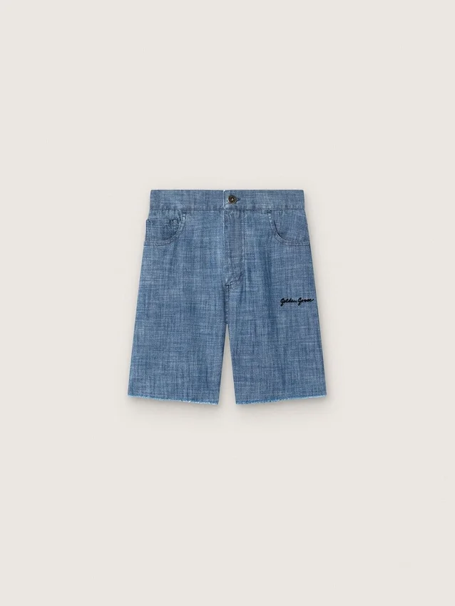 Pantalones cortos unisex Journey de cambray de algodón azul claro con logotipo bordado