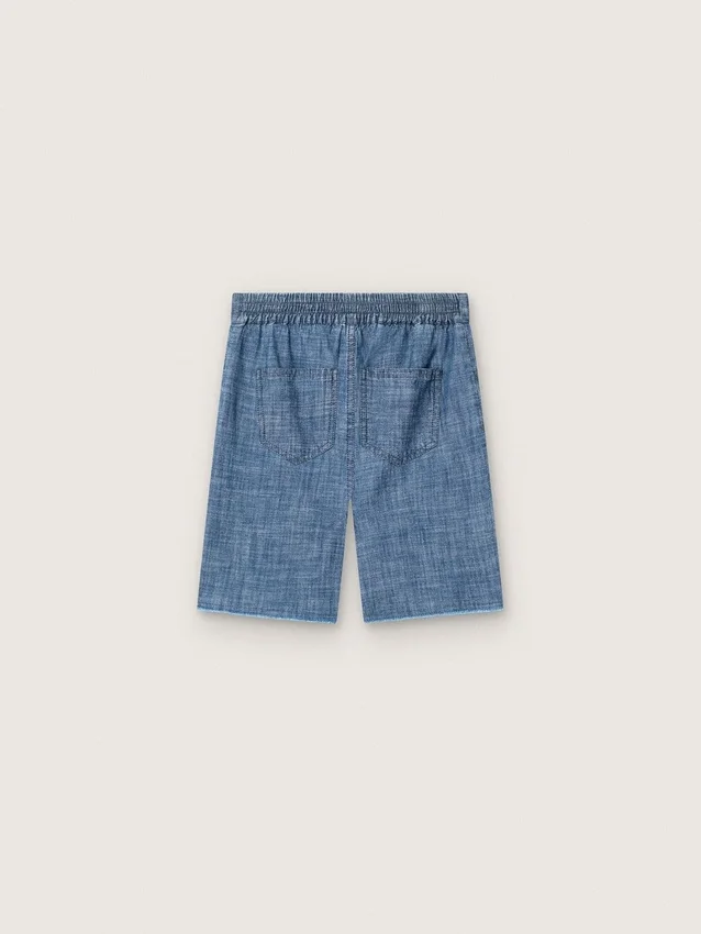 Pantalones cortos unisex Journey de cambray de algodón azul claro con logotipo bordado