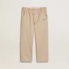 Pantalones de algodón beige para niñas con bordados