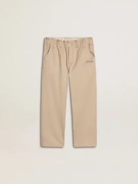 Pantalones de algodón beige para niñas con bordados