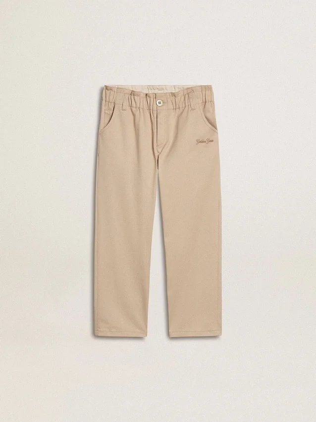 Pantalones de algodón beige para niñas con bordados