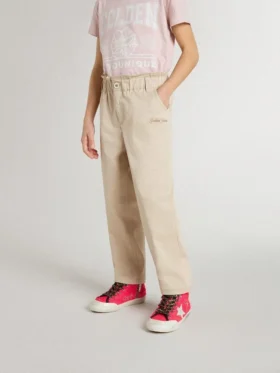 Pantalones de algodón beige para niñas con bordados