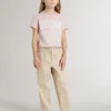 Pantalones de algodón beige para niñas con bordados