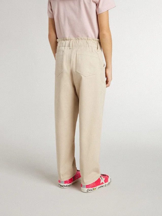 Pantalones de algodón beige para niñas con bordados